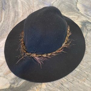 Hinge | Black Wool Hat with Feather Detail